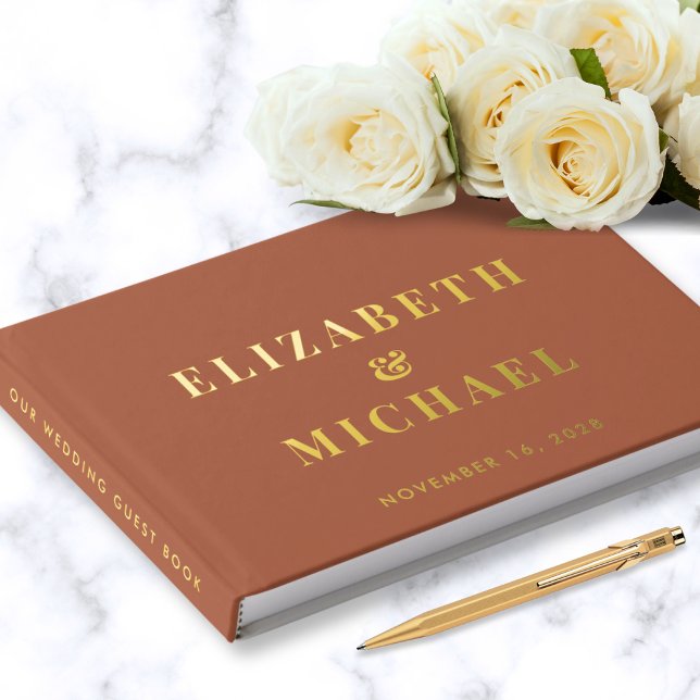 Livre D'or Chic Monogram Photo Terracotta Mariage Gold (Créateur téléchargé)