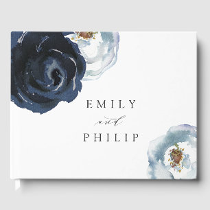 Livre D'or Chic Navy Blue Peony Floral Mariage
