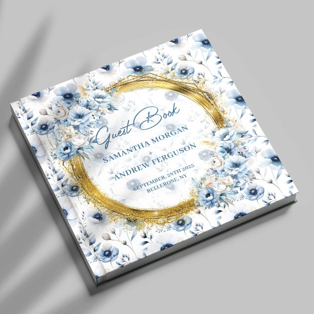 Livre D'or Chic Pastel Blue Gold Parties scintillant Mariage  (Chic Pastel Blue Gold Glitter Wedding Guest Book)