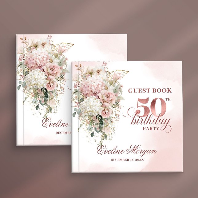 Livre D'or Chic Rose Gold Blush Flowers 50th Birthday Guestbo (Chic Rose Gold Blush Flowers 50th Birthday Guestbook)