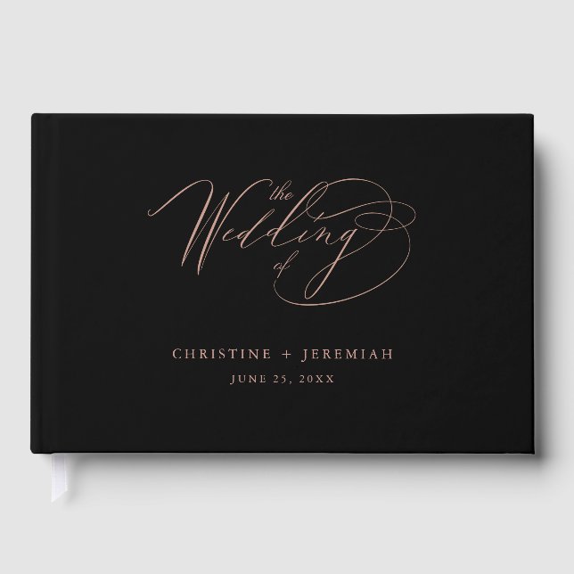 Livre D'or Chic Rose Gold Script Calligraphie Mariage noir (Recto)