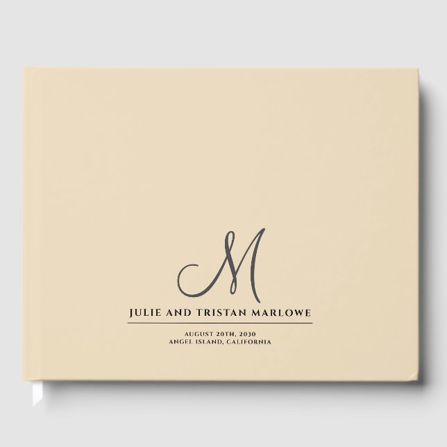 Livre D'or Chic Script Initial Mariage Monogram Cream (Recto)