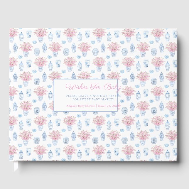 Livre D'or Chinois Jar Bleu Rose Blanc Voeux Pour Baby shower (Recto)