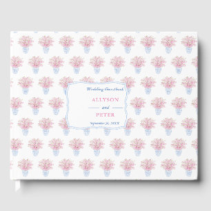Livre D'or Chinoiserie Bleu Blanc Avec Mariage De Fleurs Rose