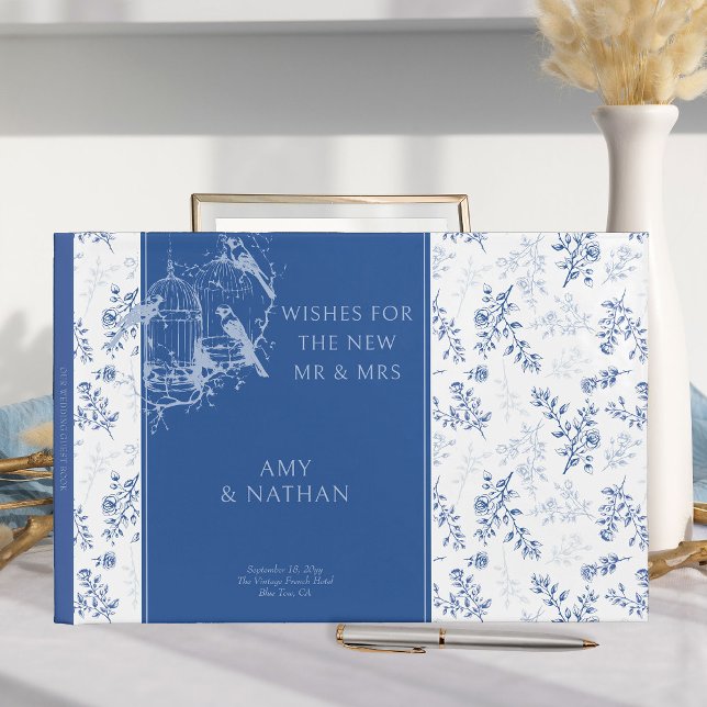 Livre D'or Chinoiserie Blue Romantic Fiançailles Photo Mariag (Wedding Guest Book  from Chinoiserie Wedding Collection by Darling & May)