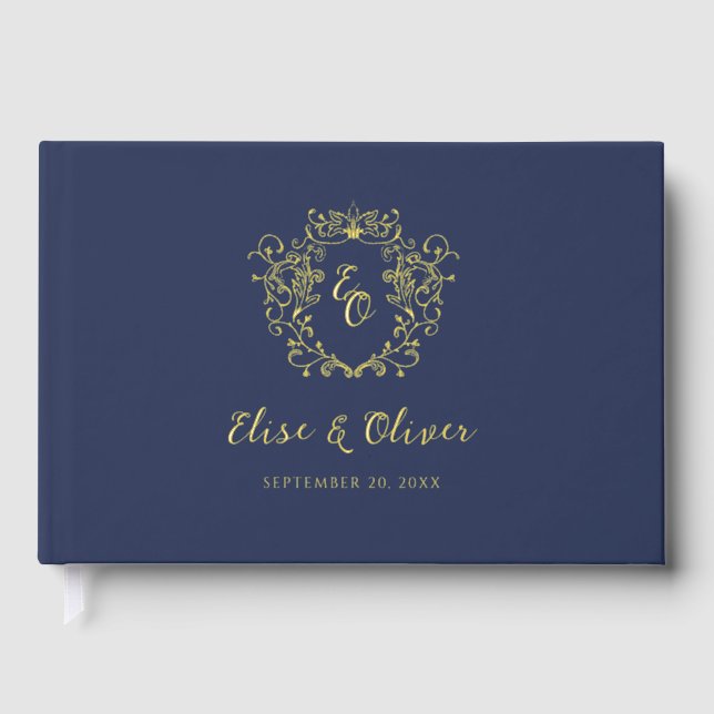 Livre D'or Chinoiserie Vintage Monogram Crest Mariage (Recto)