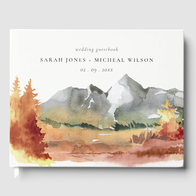 Livre D'or Chute Rouille Orange Mountain Trees Mariage de feu (Recto)