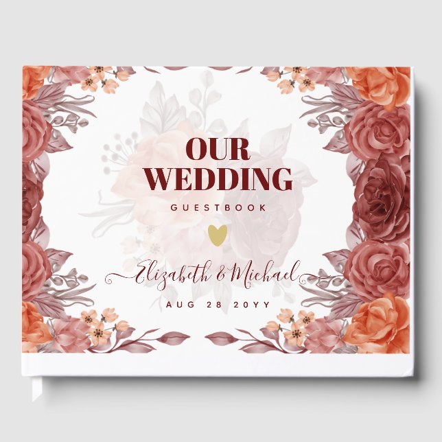 Livre D'or Cinnamon Terracotta TOMBE Floral MARIAGE (Recto)