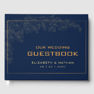 Livre D'or Citation de mariage élégante moderne rétro or bleu