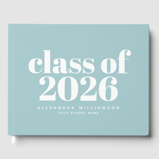 Livre D'or Class of 2026 Retro Soft Blue Personalized Name (Recto)