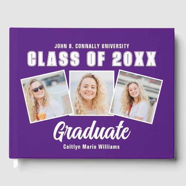 Livre D'or Classe photo blanc violet de 2025 Graduation (Recto)