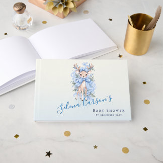 Livre D'or Classeur 3 anneaux Fawn aquarelle bleue Baby Showe
