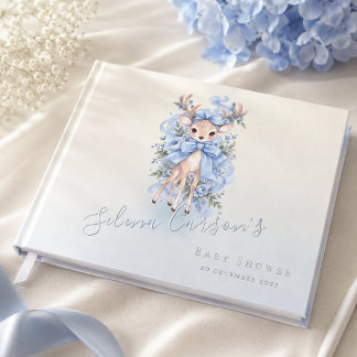 Livre D'or Classeur 3 anneaux Fawn Aquarelle Bleue Baby Showe