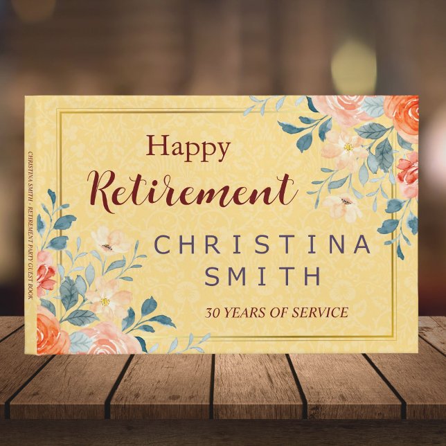 Livre D'or Classic Elegant Floral Aquarelle Parti de retraite (Classic Elegant Floral Watercolor Retirement Party Guest Book)