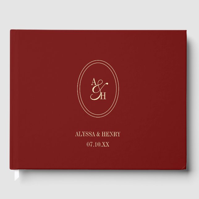 Livre D'or Classic Wine Red Monogram Custom Wedding (Recto)