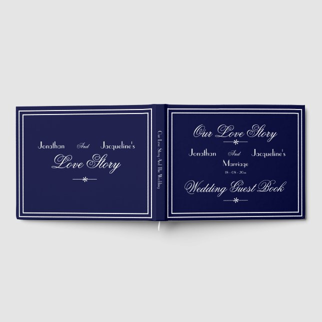 Livre D'or Classique moderne Script chic Mariage bleu marine (Complet)