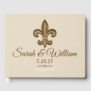 Livre D'or Classy Gold Fleur de Lis & Taupe Personalized