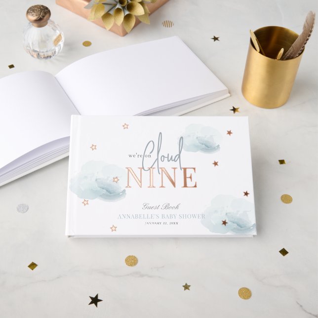 Livre D'or Cloud 9/9/Neuf Clouds Bleus Baby shower garçon (Recto ouvert)