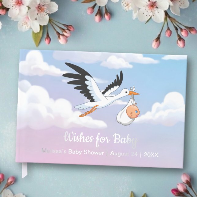 Livre D'or Cloudy Sky Stork Baby Shower Foil (Créateur téléchargé)