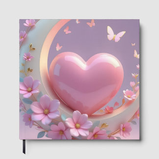 Livre D'or Cœur Rose de Rêve, Lune et Papillon Fleur Guest