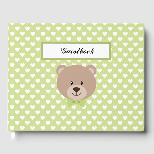 LIVRE D'OR COEURS VERT ET BLANC AVEC OURS TEDDY (Recto)