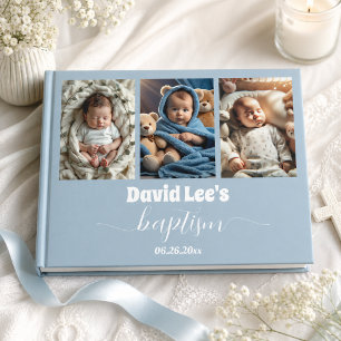 Livre D'or Collage de photos de baptême moderne bleu poussiér