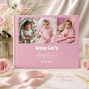 Livre D'or Collage de photos de baptême moderne rose poussiér