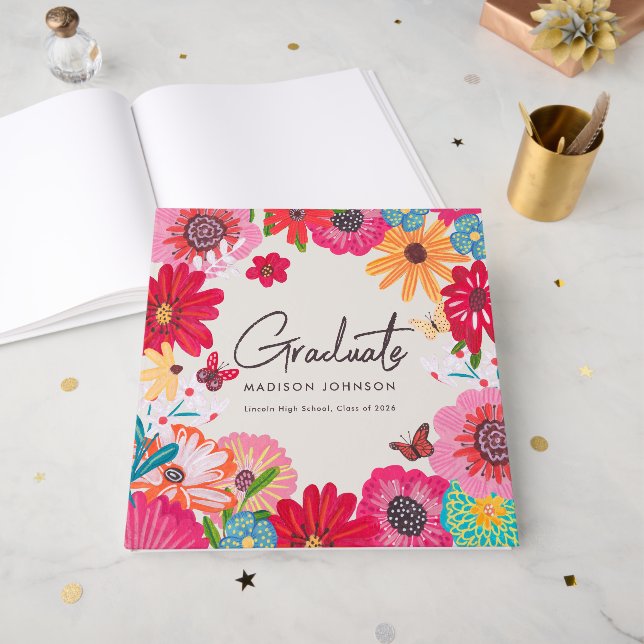 Livre D'or Colorful Floral Graduation Party  (Recto ouvert)