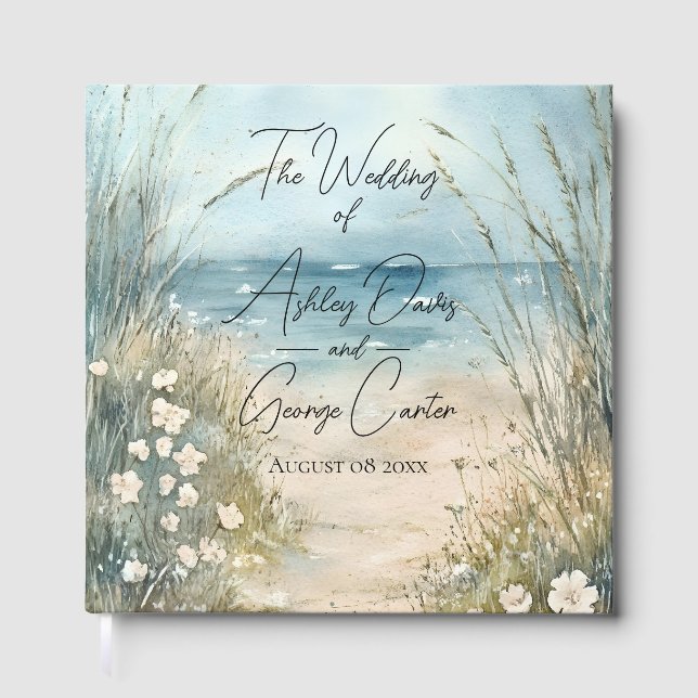 Livre D'or Conception de mariage à l'aquarelle côtière (Recto)