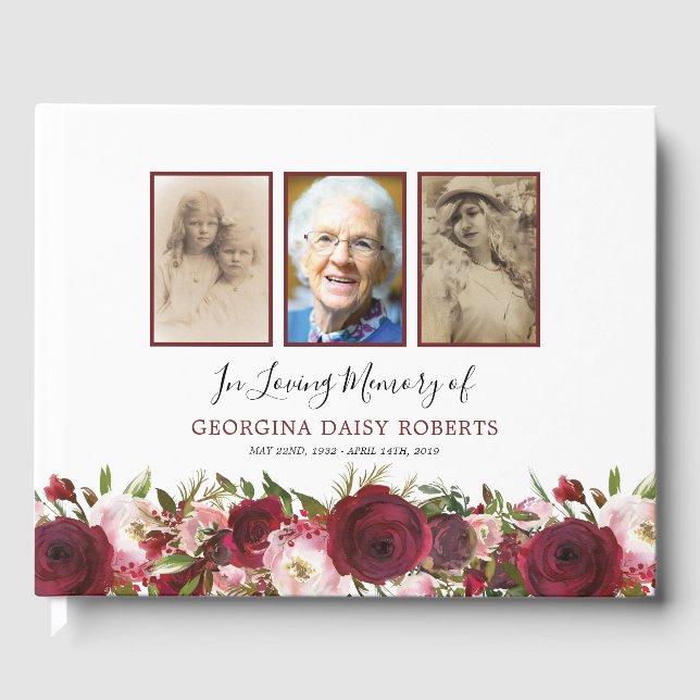 Livre D'or Condolence funéraire | 3 Photo Memorial Floral (Recto)