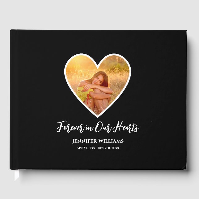 Livre D'or Condolence Photo Coeur noir Calligraphie moderne (Recto)