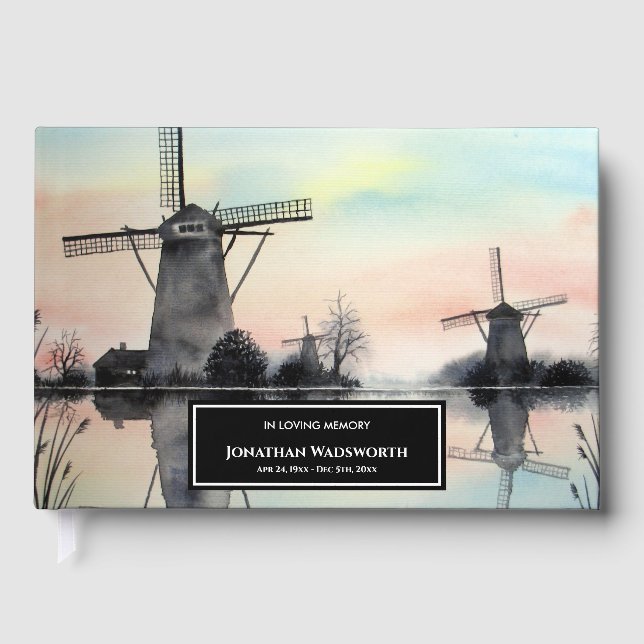 Livre D'or Condolence Windmills in Kinderdijk Aquarelle (Recto)