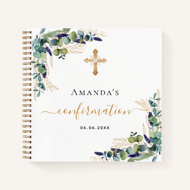 Livre d'or confirmation eucalyptus vert cross (Devant)