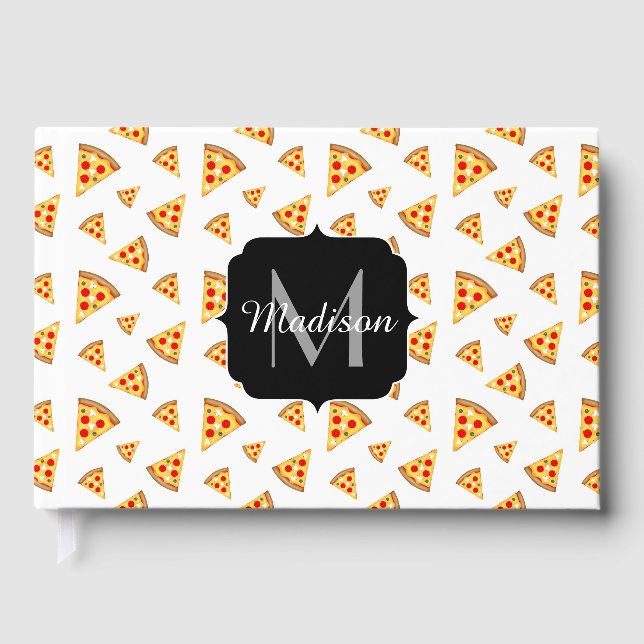 Livre D'or Cool et fun pizza tranches motif Monogram blanc (Recto)