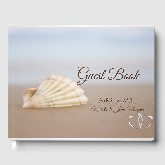 Livre D'or Coquillage de plage, cœurs de mariage (Recto)