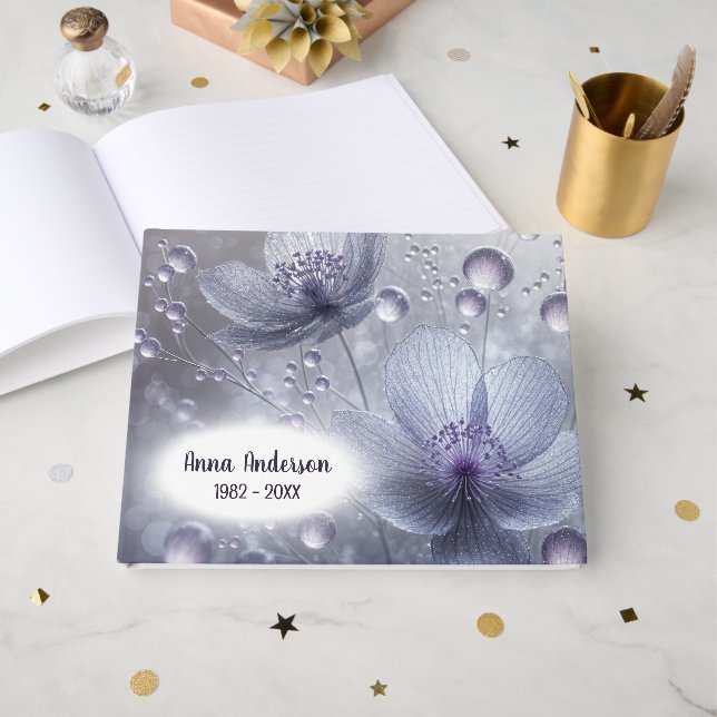 Livre D'or Cosmos Violet et Gouttes de Rosée (Recto ouvert)