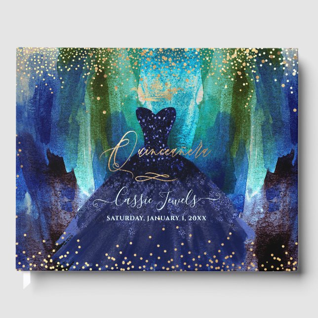 Livre D'or Couleur d'aquarelle bleu marine Turquoise Quincean (Recto)