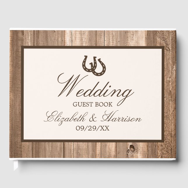Livre D'or Country Rustic Horseshoe & Brown Wood Mariage (Recto)