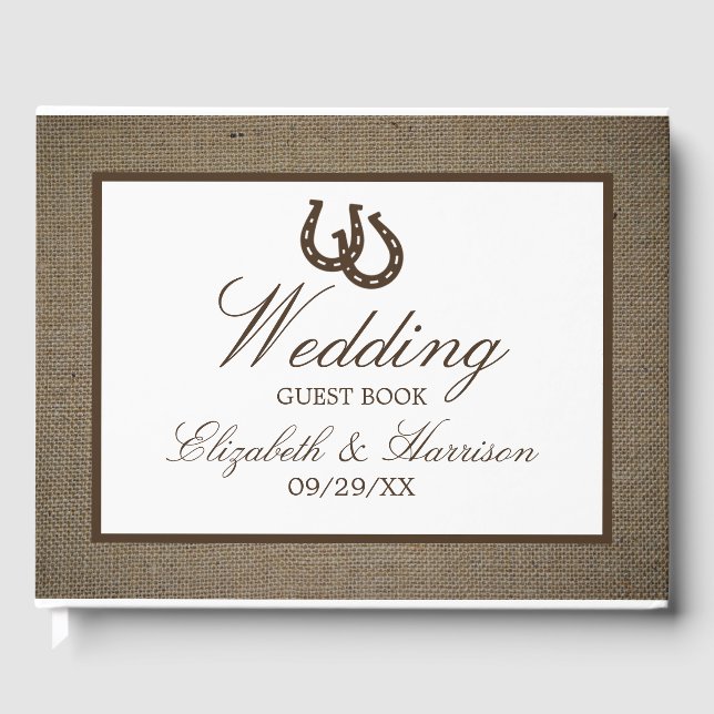 Livre D'or Country Rustic Horseshoe Sur Burlap Mariage (Recto)