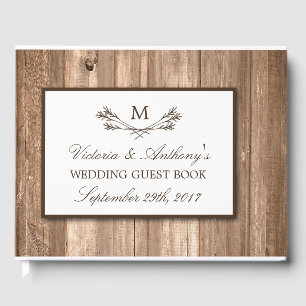 Livre D'or Country Rustic Monogram Branche & Mariage bois