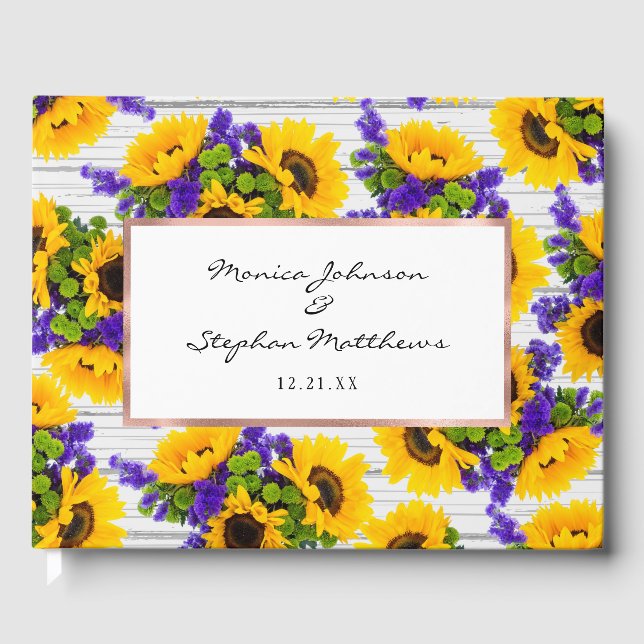 Livre D'or Country Rustic White Wood Purple Yellow Sunflower (Recto)