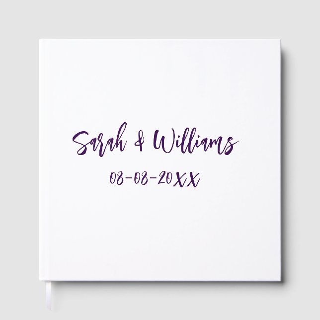 Livre D'or couple de mariages. Nom date violet simple mo mini (Recto)