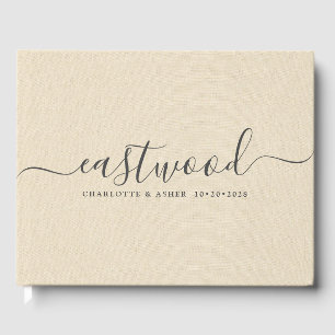 Livre D'or Couple Nom Mariage Monogram Cream Faux Linen