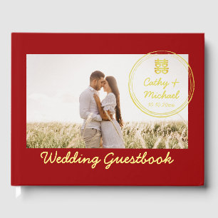 Livre D'or Couple rouge avec logo de timbre mariage chinois