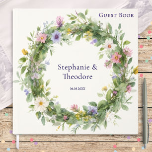 Livre D'or Couronne de fleurs sauvages à l'aquarelle Mariage 