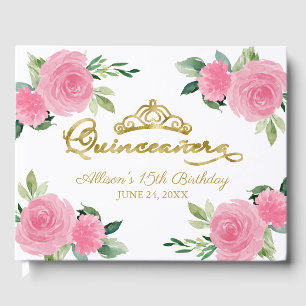 Livre D'or Couronne dorée Blush Fleur rose vif Quinceanera