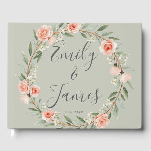 Livre D'or Couronne rose verte et romantique