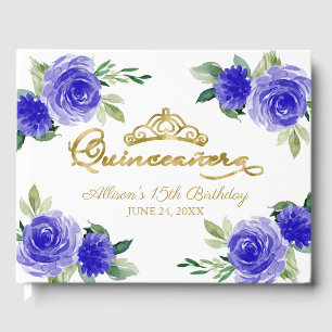 Livre D'or Couronne Royale en Or Fleurie Quinceanera Bleu