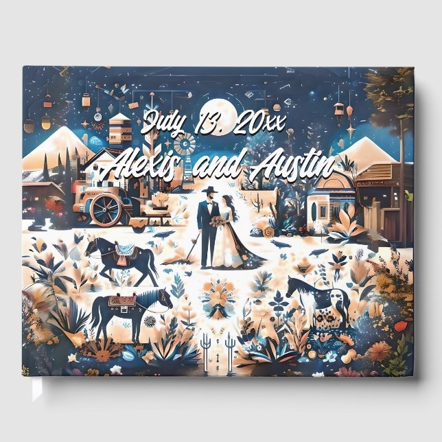 Livre D'or Cowboy & Bride Blue Western Style Mariage (Recto)