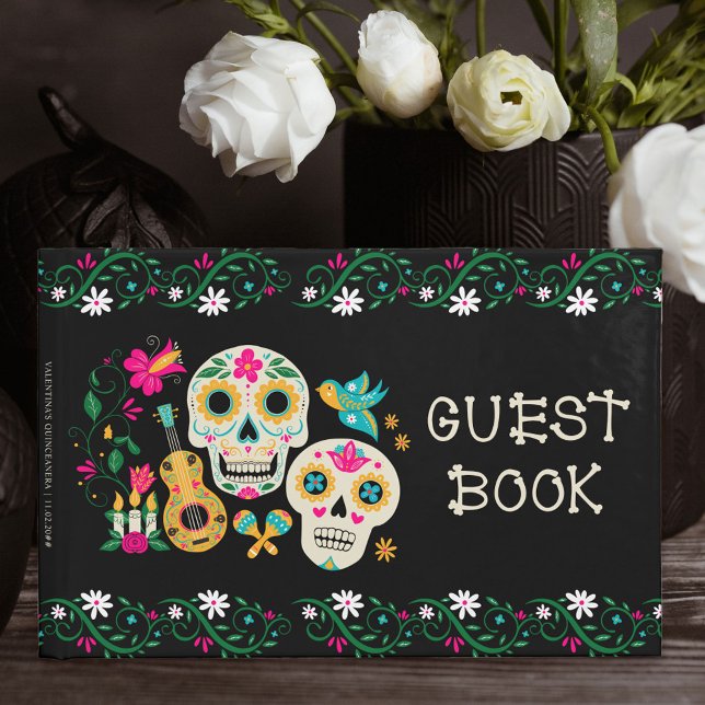 Livre D'or Crânes de Sucre Jour des Morts Personnalisé (Guest Book with Mexican theme and sugar skulls from my Dia de los Muertos collection)